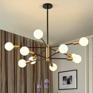 Height Adjustable Black and Gold Modern Chandelier Light Fixture