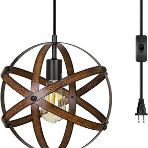 Industrial Style Plug-in Pendant Light Vintage Metal Globe Ceiling Fixture 1