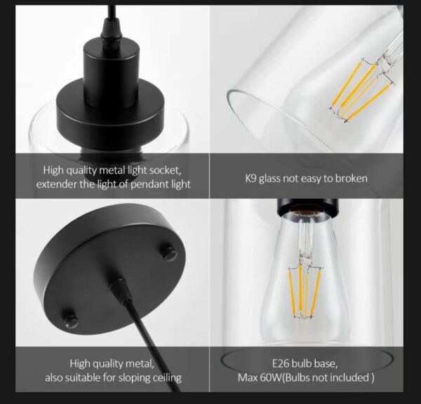 Stylish Clear Glass Shade Pendant Lighting Fixture 6
